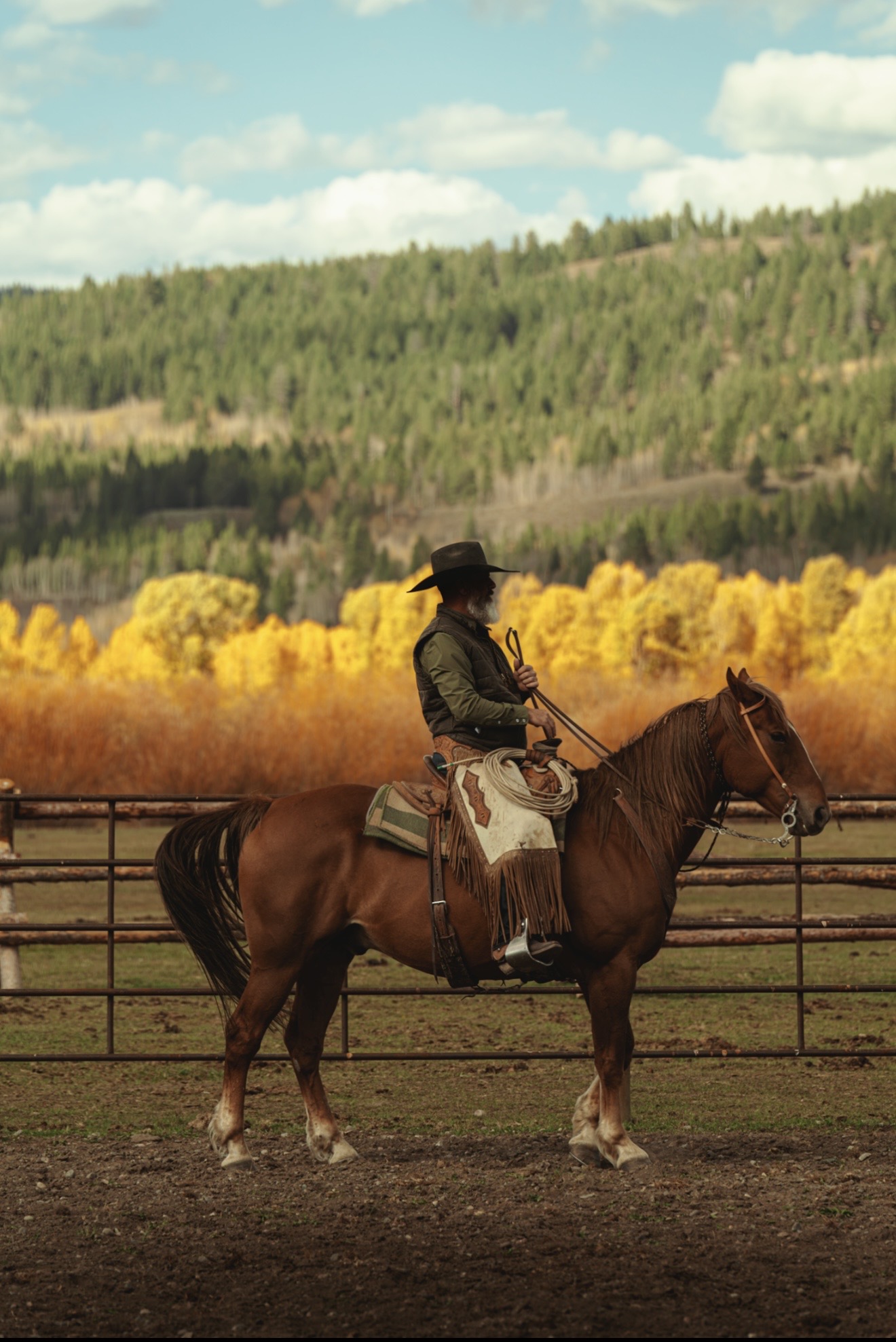 Jeremy on horseback in an autumn mountain valley